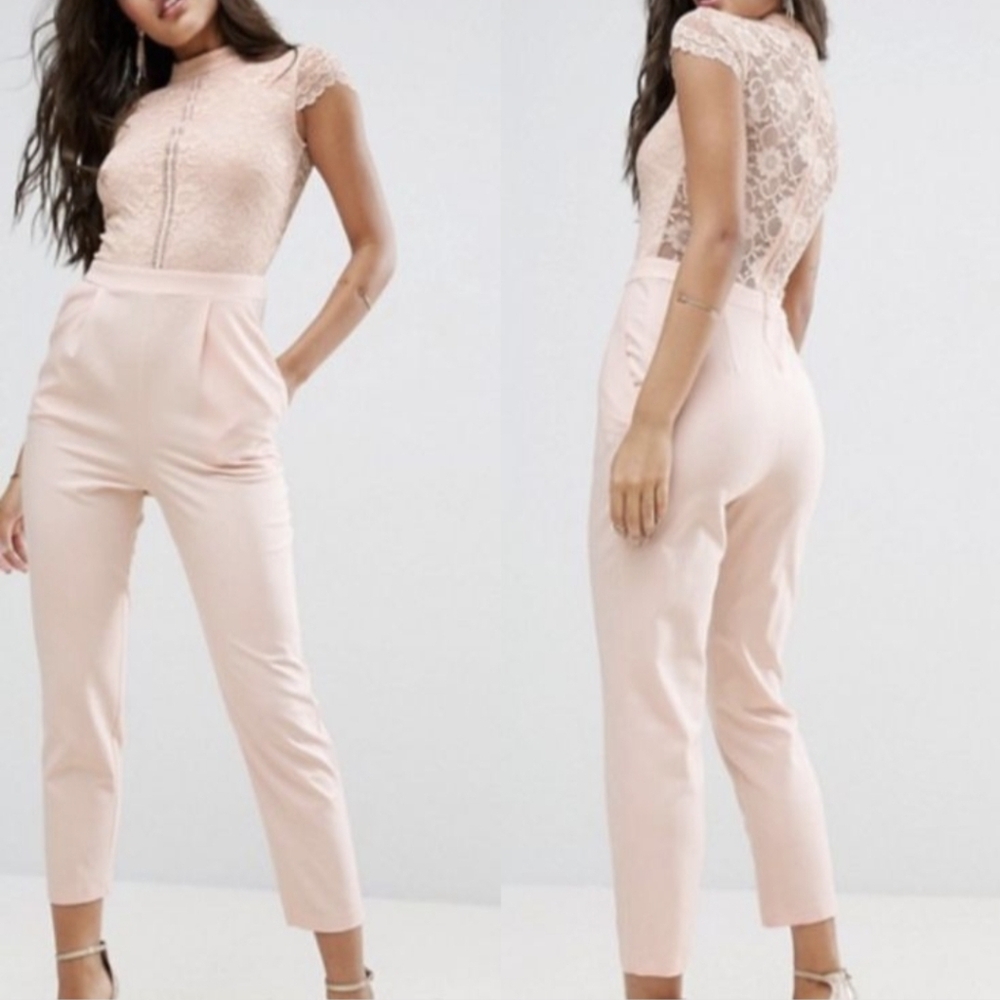 NWT ASOS Lace Detail Jumpsuit in Soft Pink Sz 4